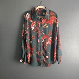 PrettyLittleThing Emerald Green Floral Printed Oversized Shirt